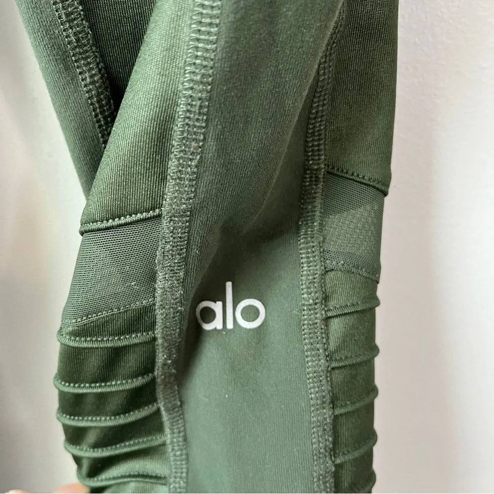 alo Yoga Olive Green Sheer Panel Yoga Leggings